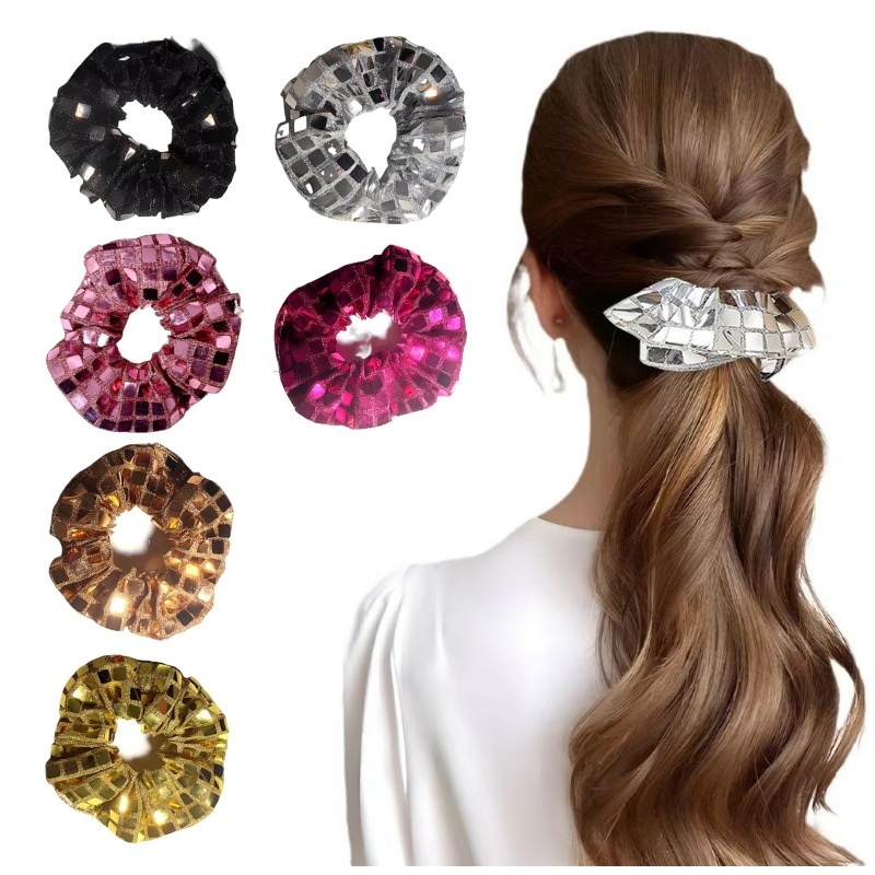 Women's High Elastic Square Sequin Hair Ties Trendy Cloth Ponytail Bands