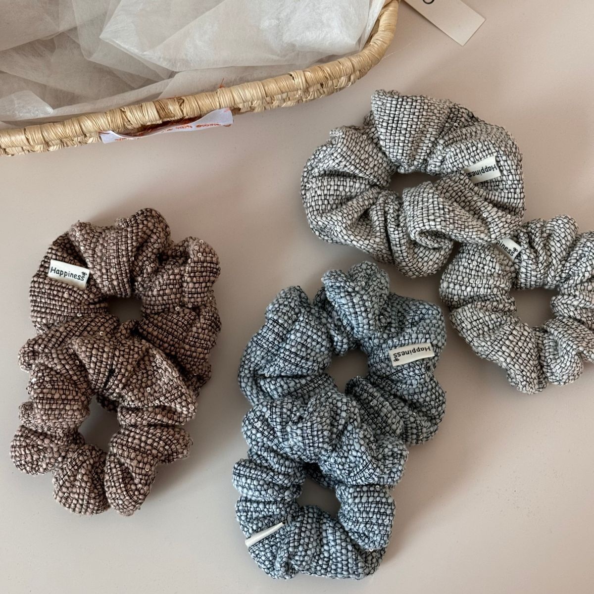 Women's Thick Tweed High Ponytail Hair Ties Autumn Winter Plaid