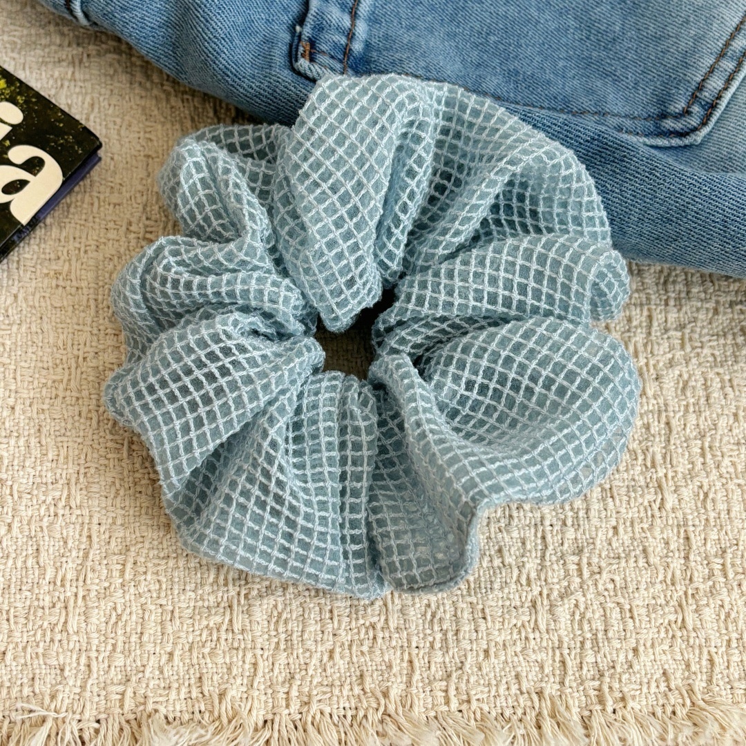 Women's Soft Cloth Retro Hair Tie For Daily Wear Sky Blue Plaid