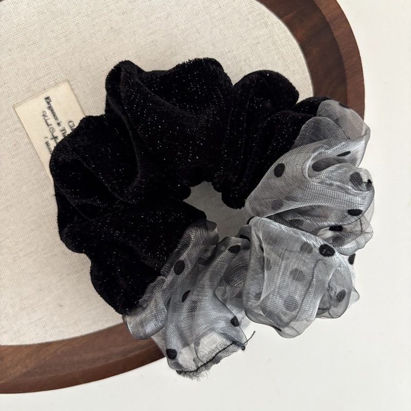 Women's Velvet Large Bow Hair Tie Autumn Winter Bun Accessory Polka Dots