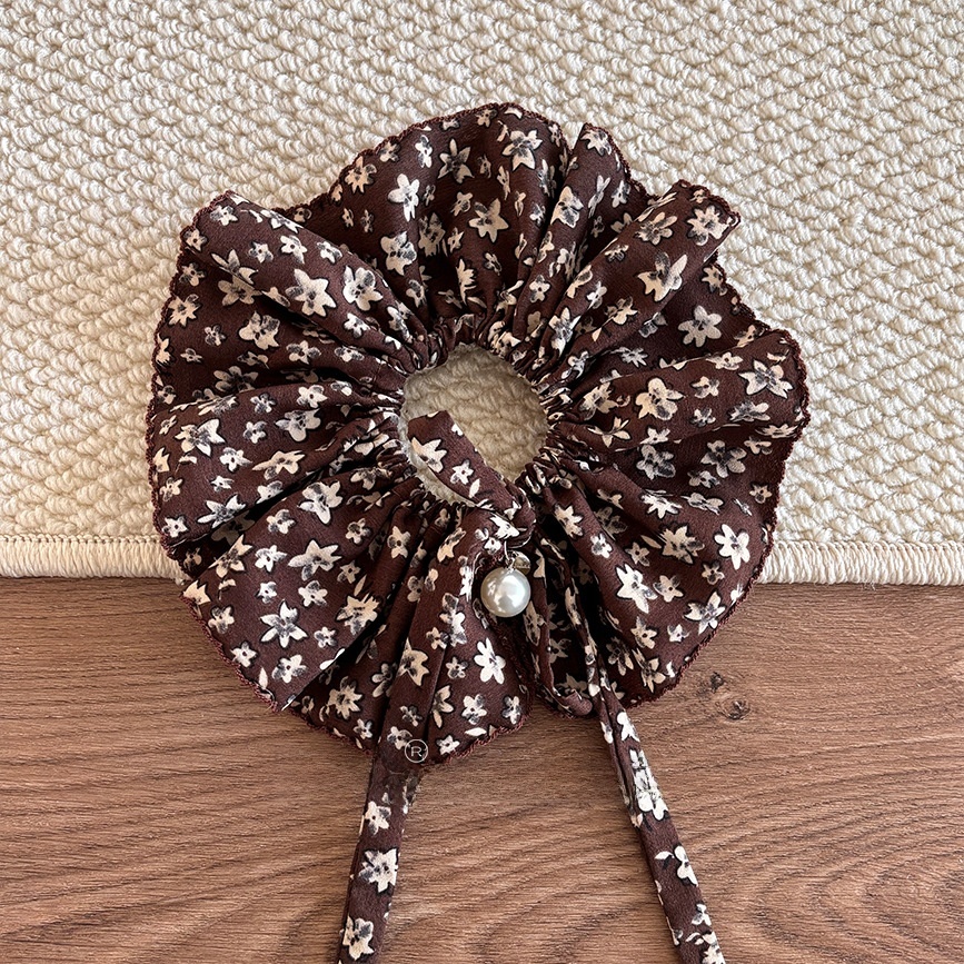 Women's Vintage Rose Hair Tie with Pearl Inlay, Pink Floral Cloth Accessory