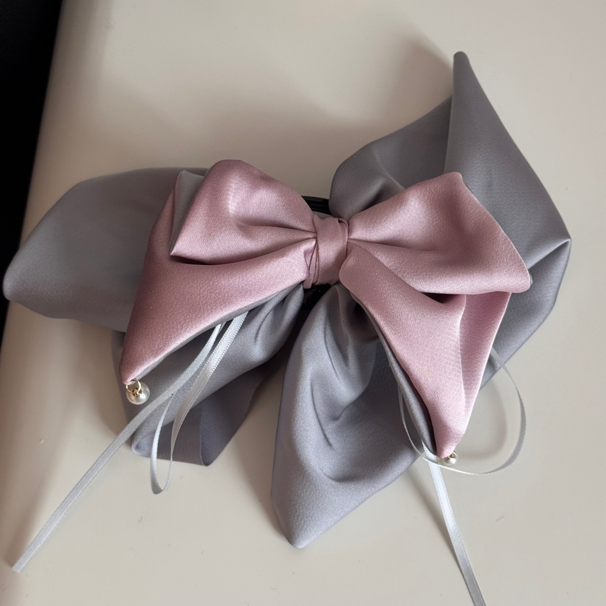 Women's Winter Satin Scrunchie Hair Tie Grey & Pink Color Block