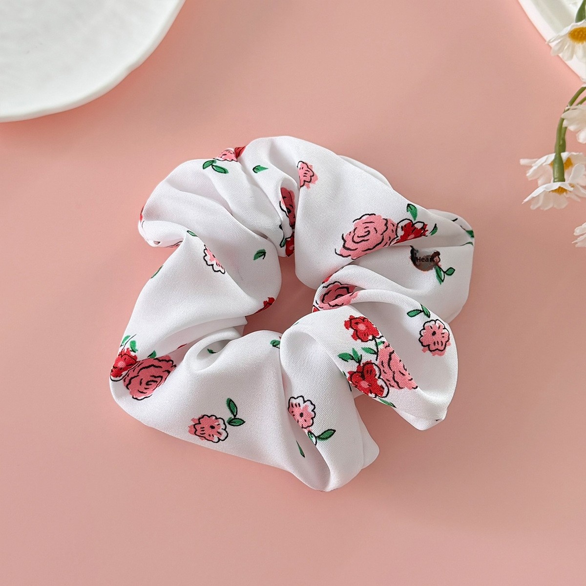 Women's Valentine Fabric Elastic Hairband Scrunchies Rose Pink White Black
