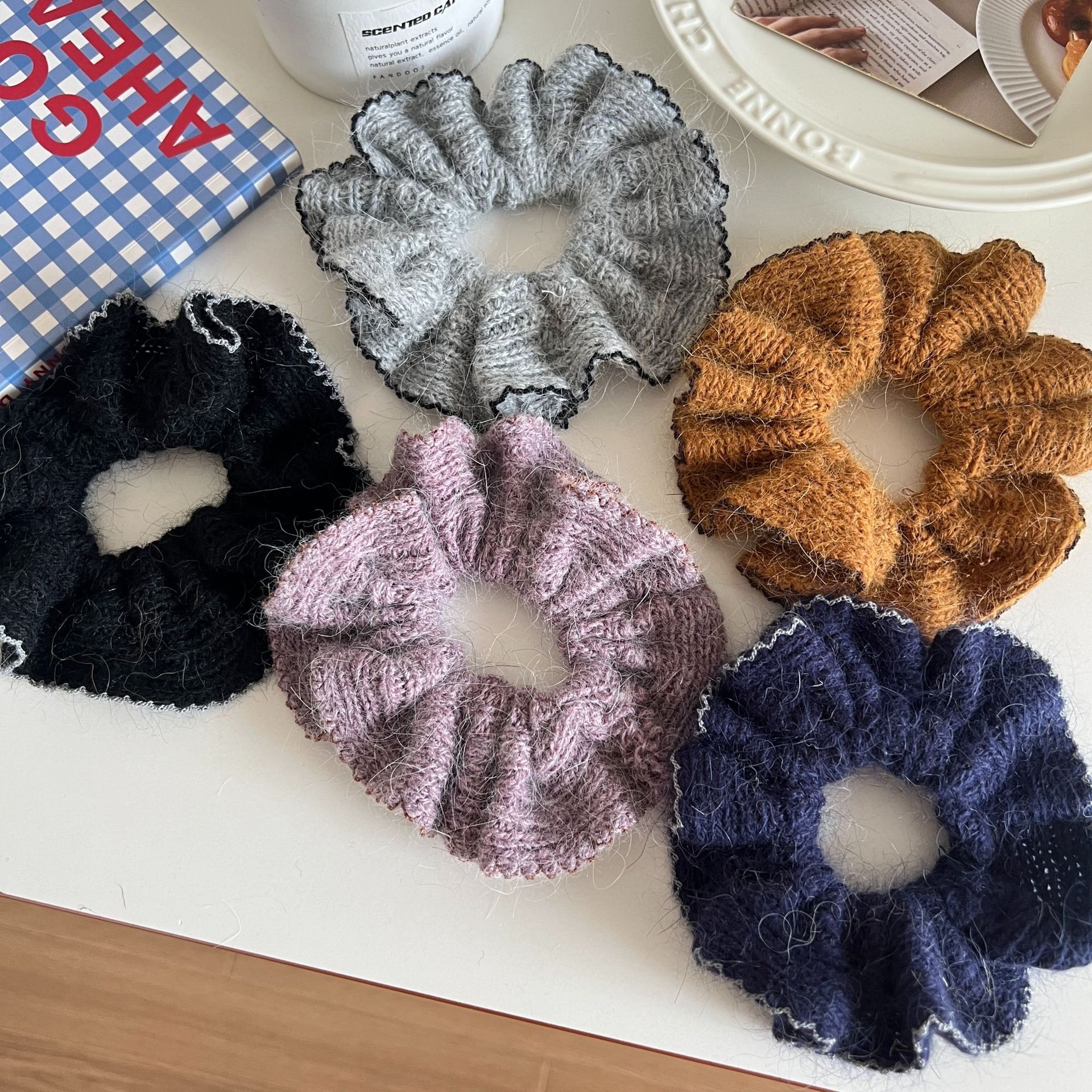 Women's Heavy Knit Double Layer Elastic Bun Headband Solid Blue