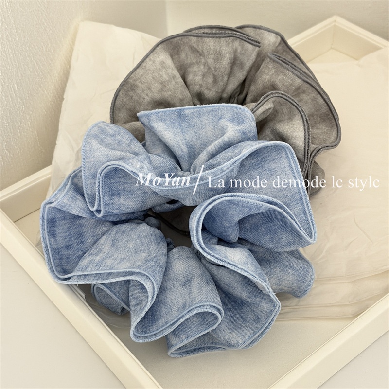 Women's Stylish Soft Cloth Scrunchie Hair Tie Grey Blue Tie Dye