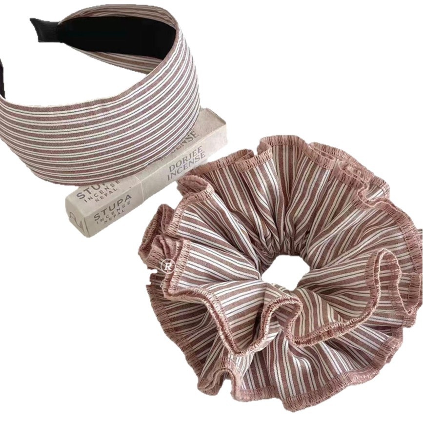 Women's Spring Commute Cloth Hair Tie Accessory Coffee Striped