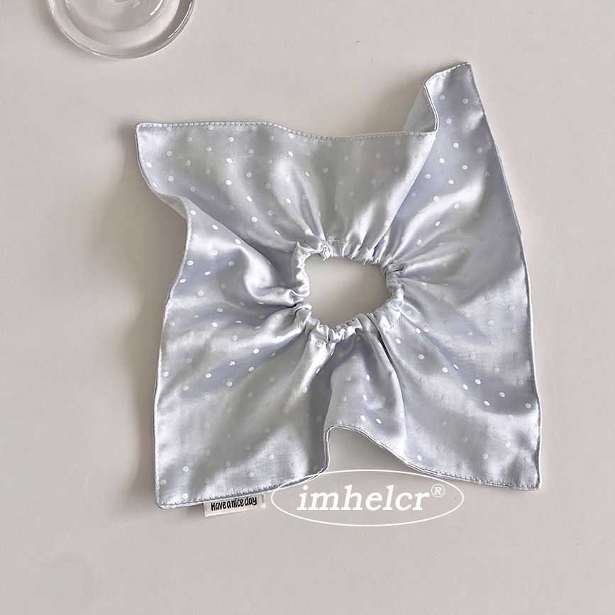 Women's Spring Summer Satin Scrunchie Hair Tie Beige Polka Dots