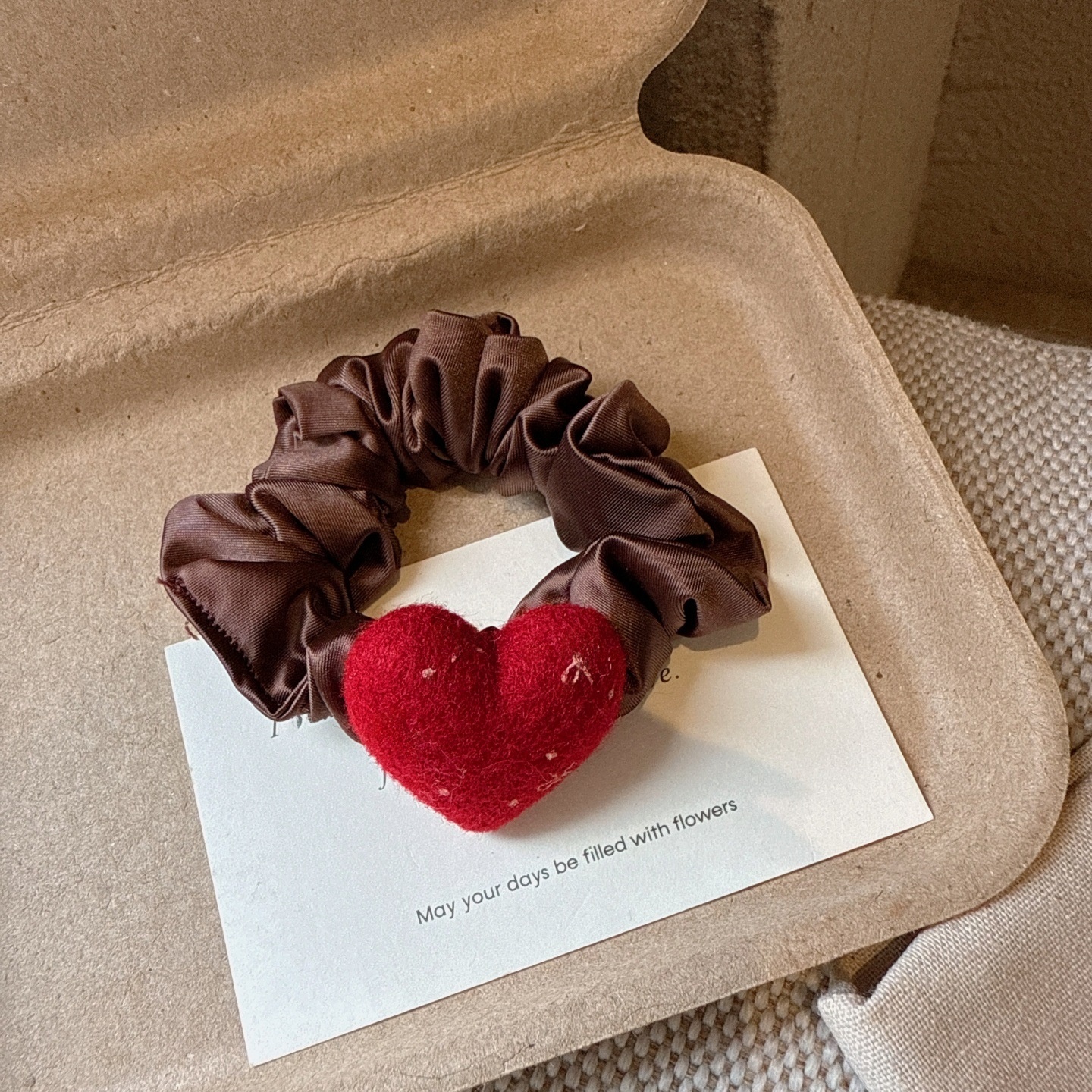 Women's Vintage Satin Ponytail Hairband Red Heart Shaped Bow Knot