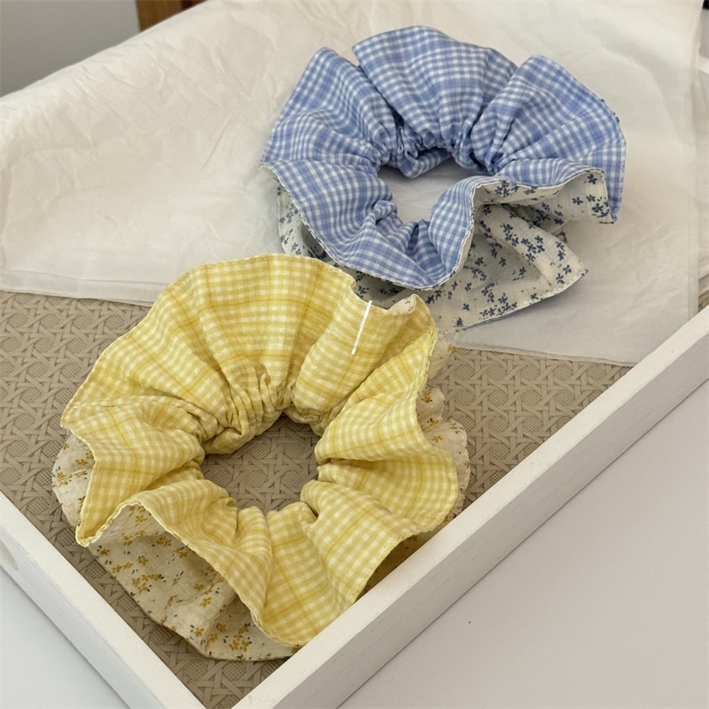 Women's Everyday Cloth Hair Scrunchie Blue Yellow Ditsy Floral Plaid