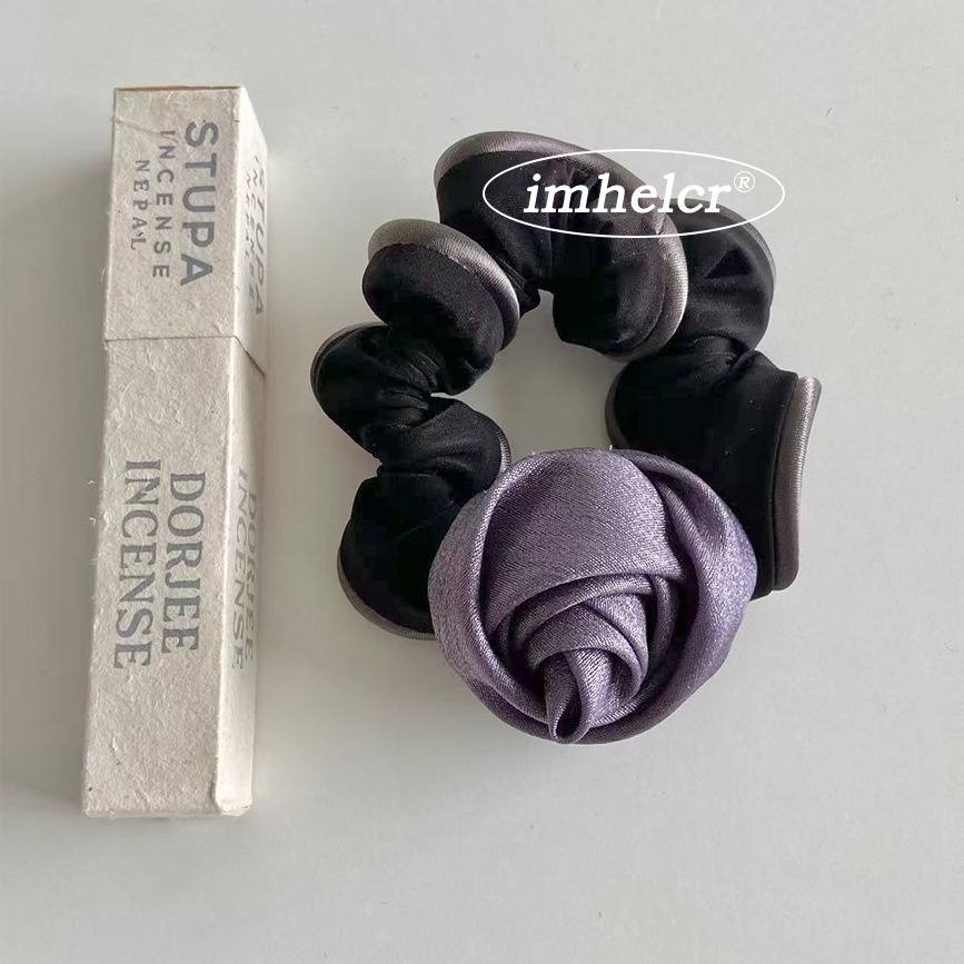 Women's Elegant Satin Daily Hair Tie Scrunchie Romantic Purple Rose