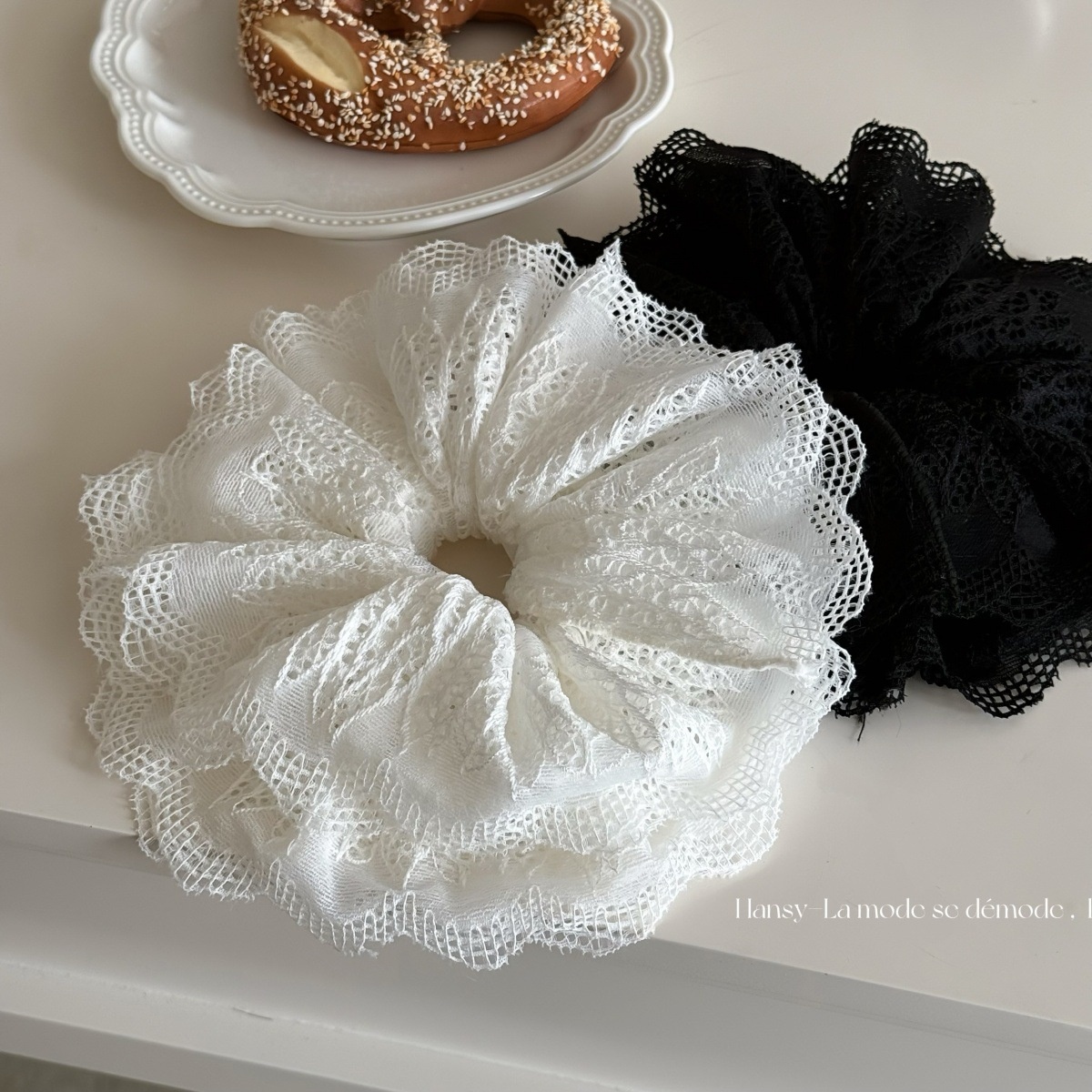 Women's Bohemian Lace Mesh Hair Tie Soft Hollow Design Low Ponytail Band