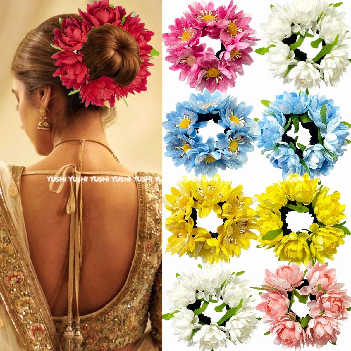 Women's Cloth Rose Hair Ties For Party Cute Colorful Floral Bubble Bands