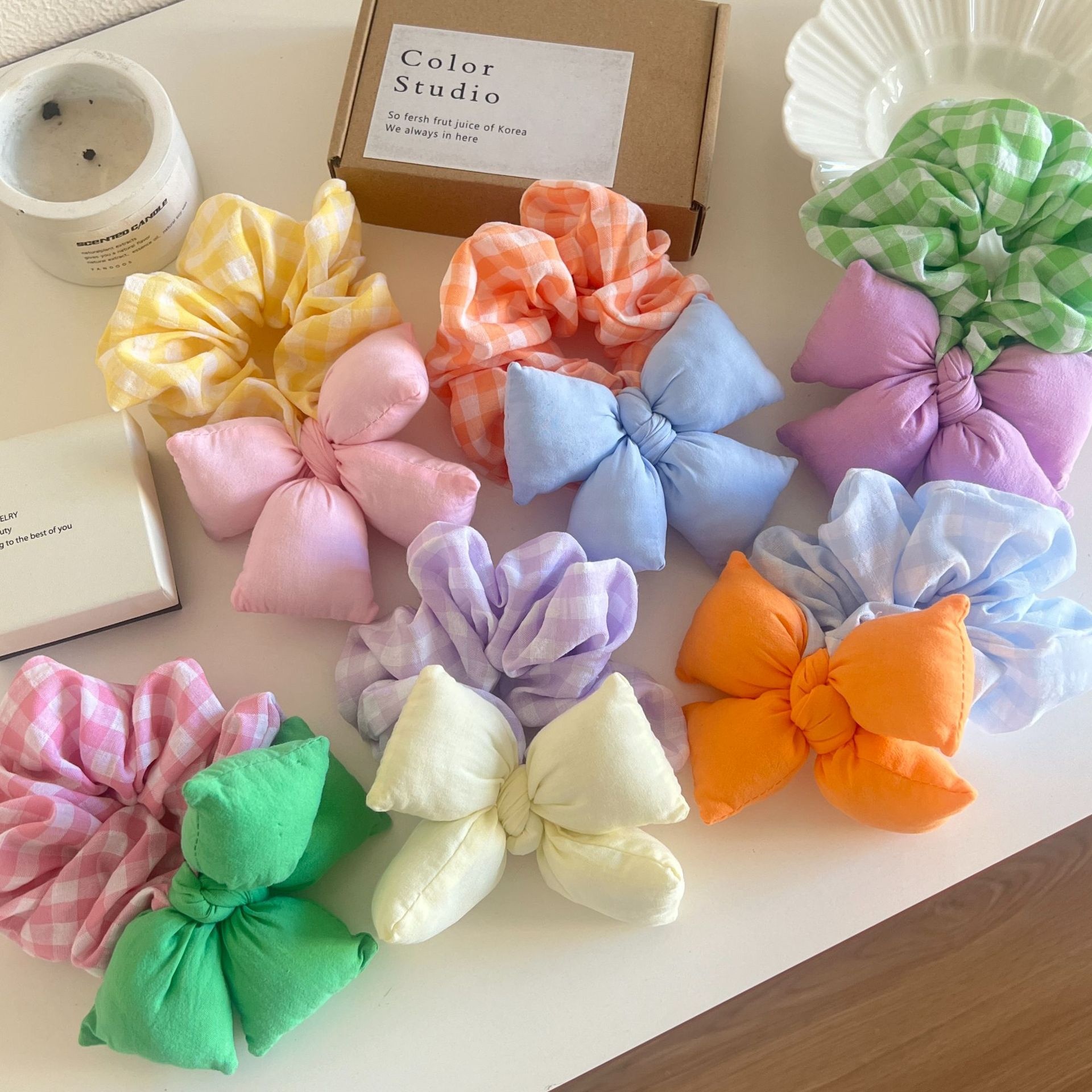 Women's Summer Cute Butterfly Bowknot Fabric Scrunchie Elastic Hair Ties