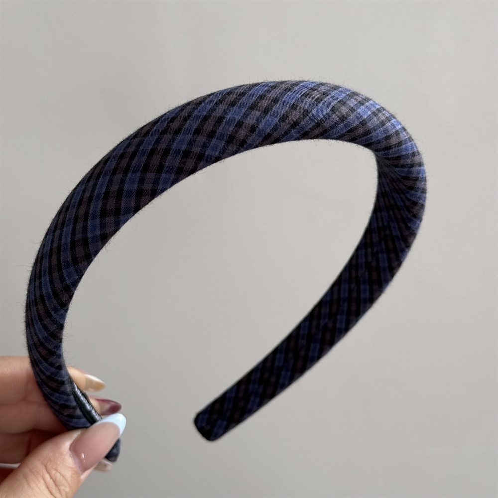 Women's Summer Cotton Bowknot Hair Accessories Navy Blue Plaid