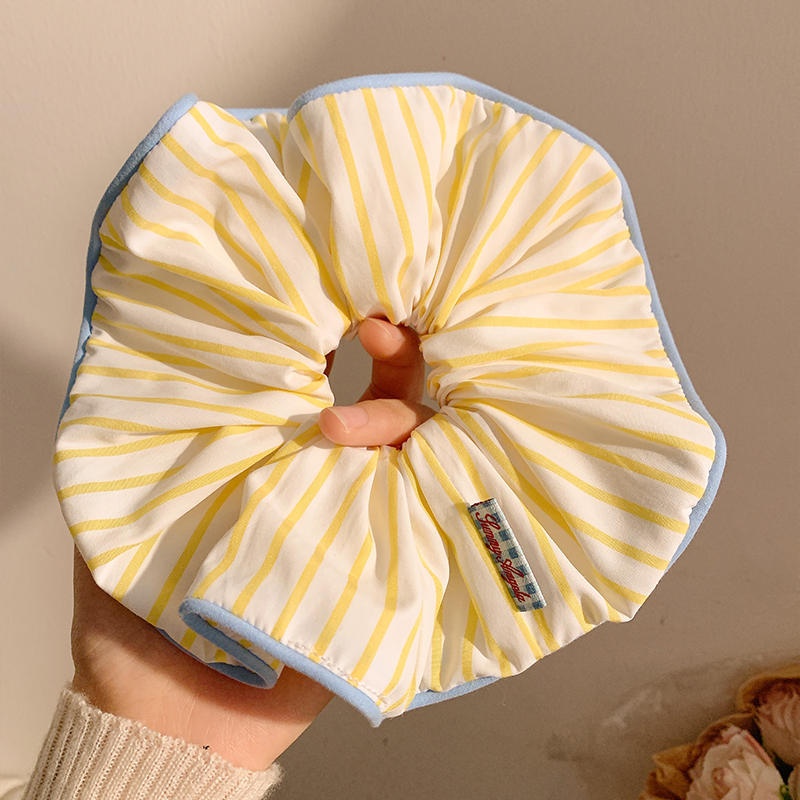 Women's Large Mori Style Scrunchie Beige Polka Dot Cloth Hair Tie