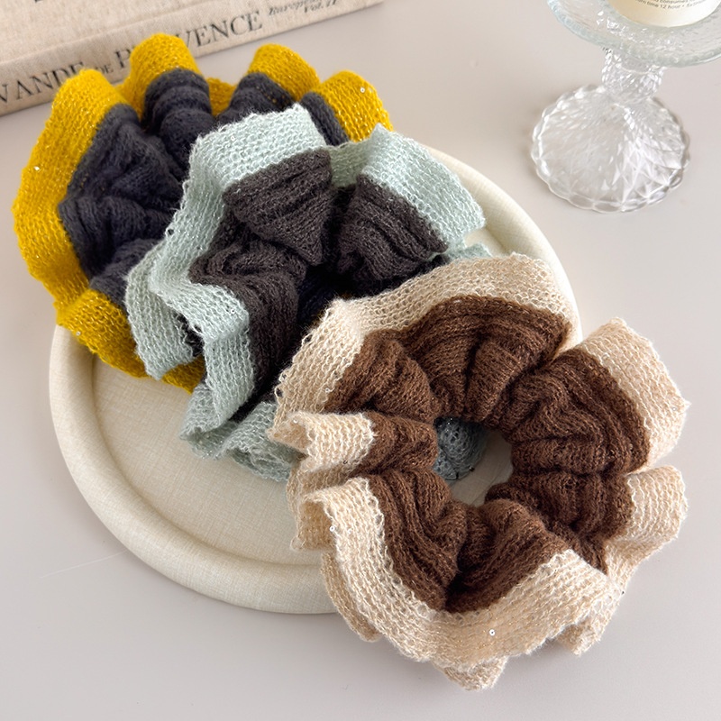 Women's Autumn Winter Knitted Scrunchie Ponytail Holder Color-Block