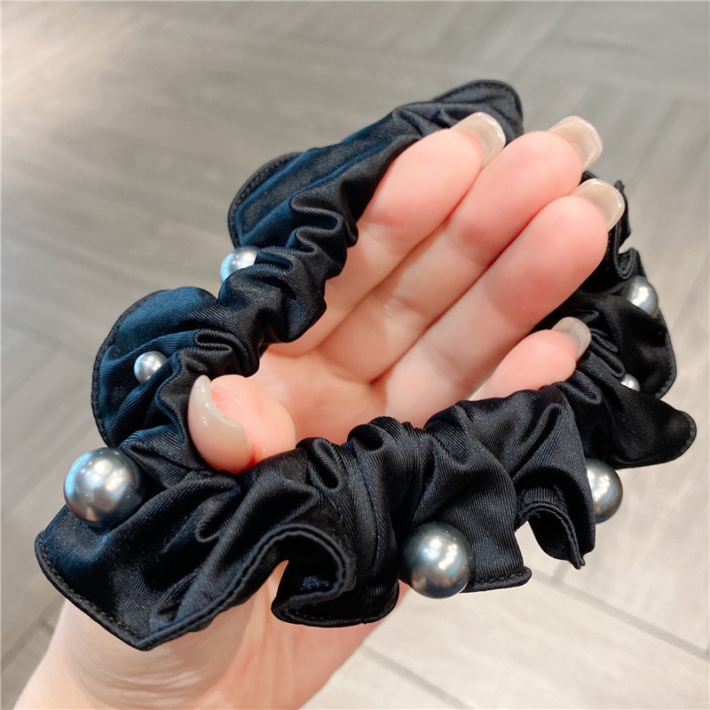 Women's Satin Pearl Ponytail Hair Ties Elegant Solid Color Bun Bands