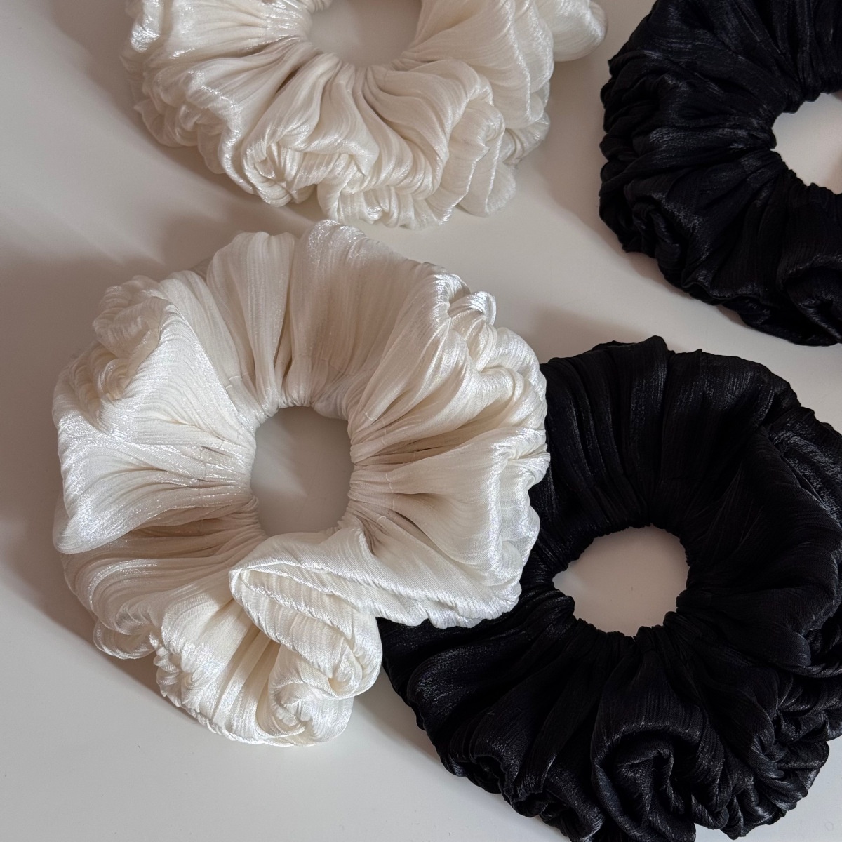 Women's French Style Winter Cloth Floral Hair Tie Accessory Solid White