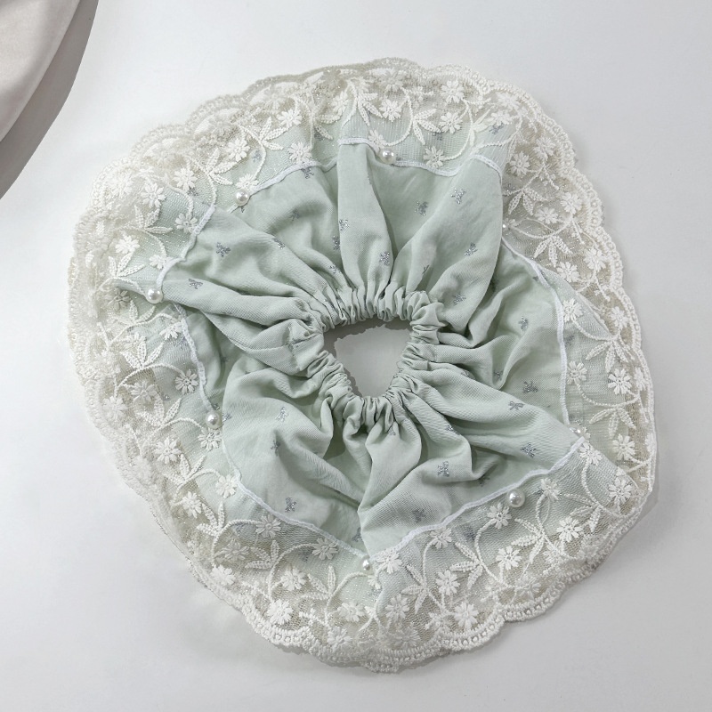 Women's Vintage Pearl Bow Elastic Hair Tie Floral Lace