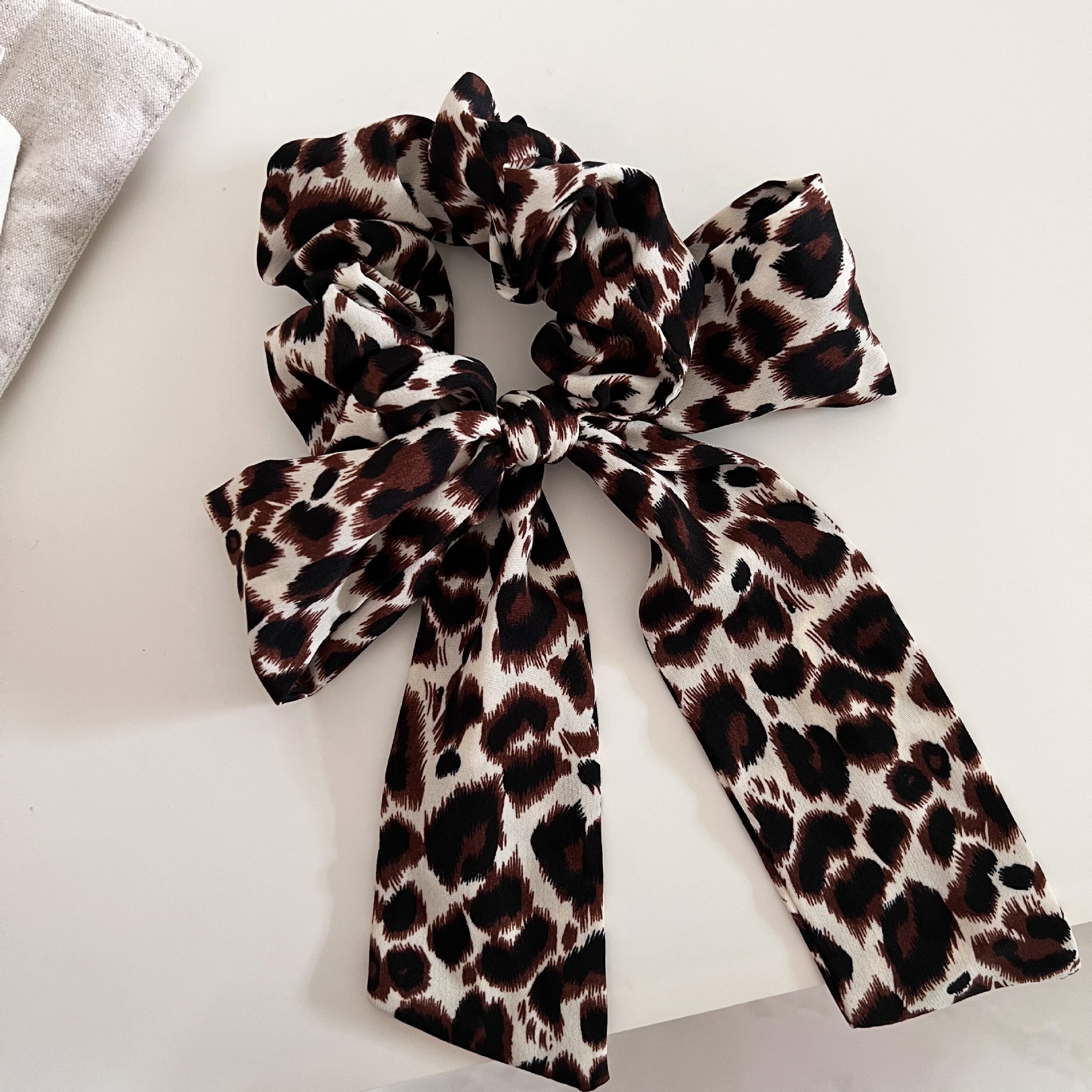 Women's Retro Leopard Print Cloth Sash Hair Tie Elegant Butterfly Knot Scrunchie
