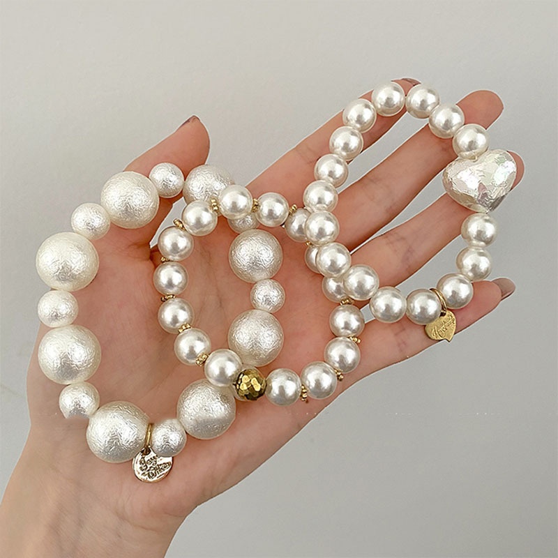 Women's Dual-use Pearl Bracelet Hair Tie Summer White Heart-shaped Band