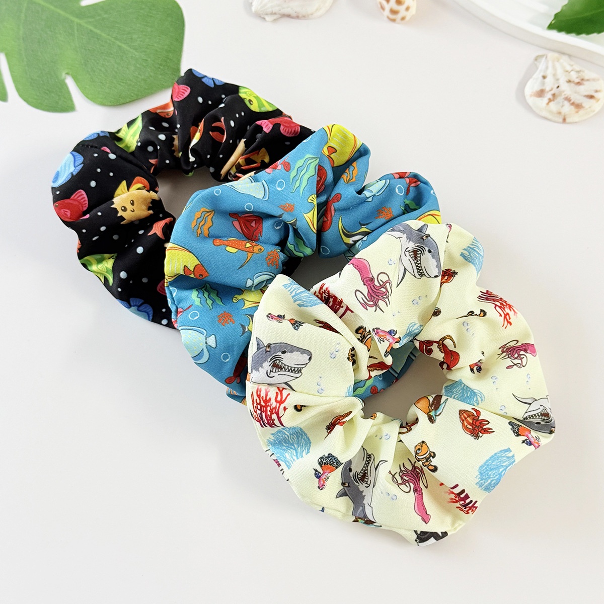 Women's Daily Stylish Cloth Hair Tie Black Blue Marine Shark Pattern