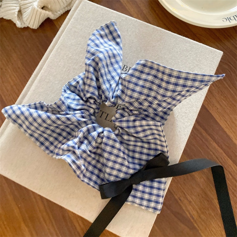Women's Cloth Bowknot Telephone Cord Hair Tie For Spring Black Plaid