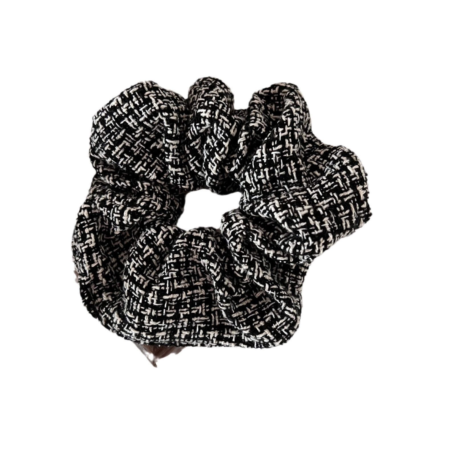 Women's Autumn Winter Cloth Bun Hair Tie Black And White Houndstooth Plaid