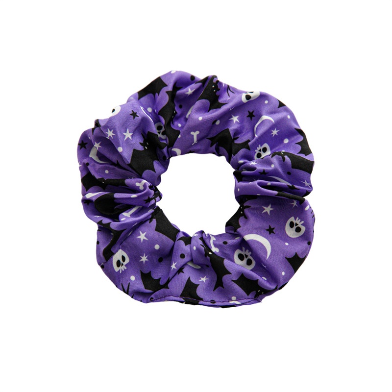Women's Handmade Satin Street Hair Scrunchie Funny Halloween Skull
