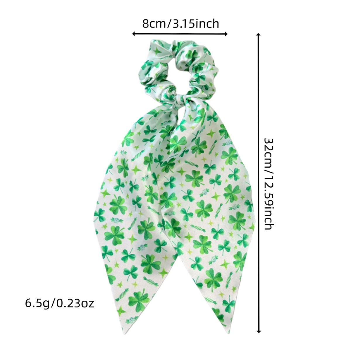 Women's St. Patrick's Cloth Ribbon Hair Tie Green Clover Print