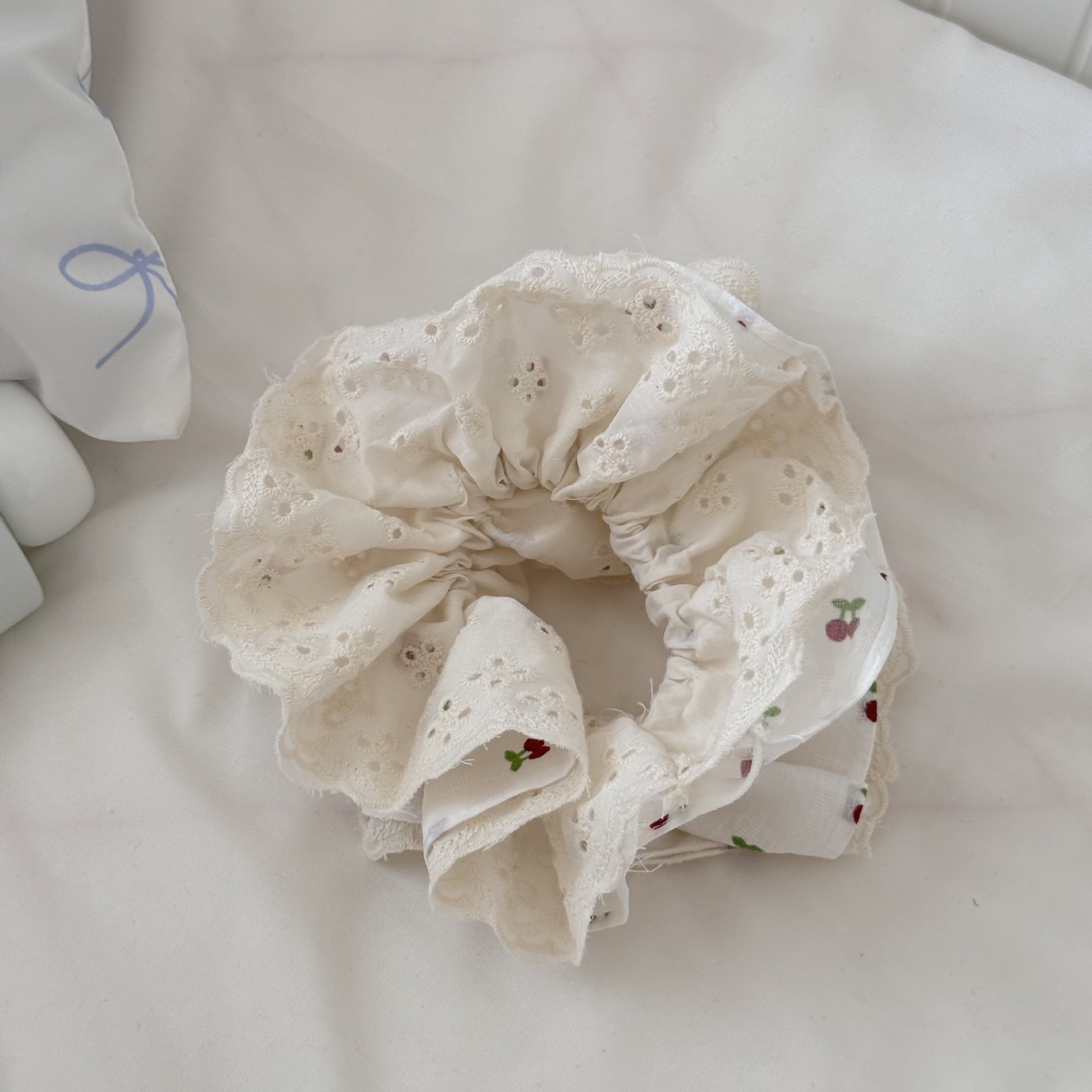 Women Casual Cloth Lace Scarf Hair Ties Sweet Cherry Plaid Floral