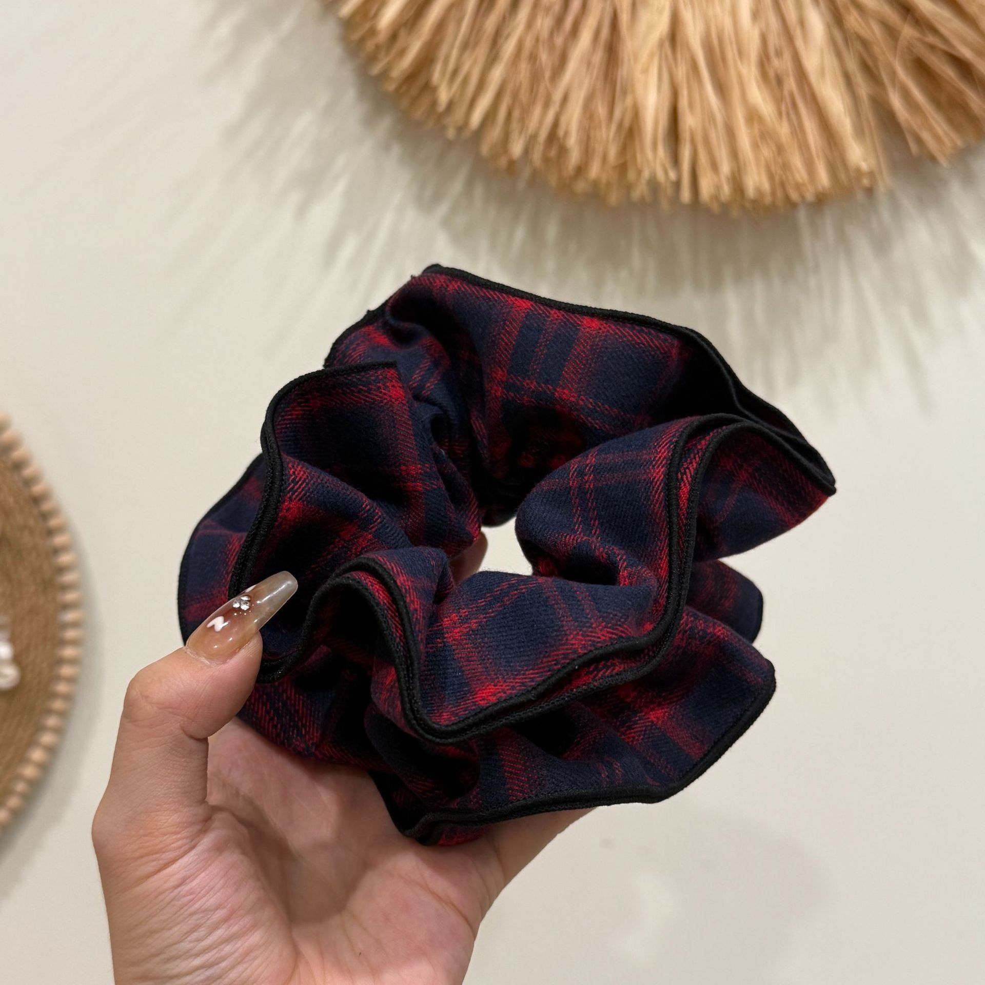 Women's Daily Elegant Cotton Pleated Scrunchie Classic British Plaid