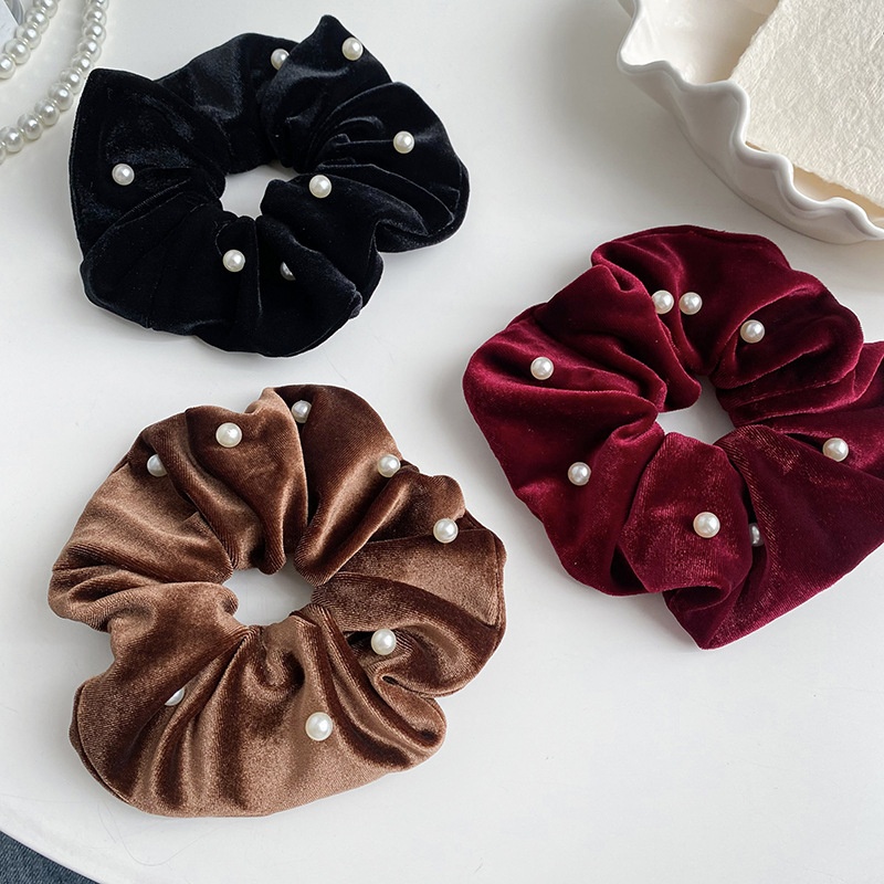 Women's Velvet Pearl Hair Ties Autumn Winter High-End Small Fragrance Style
