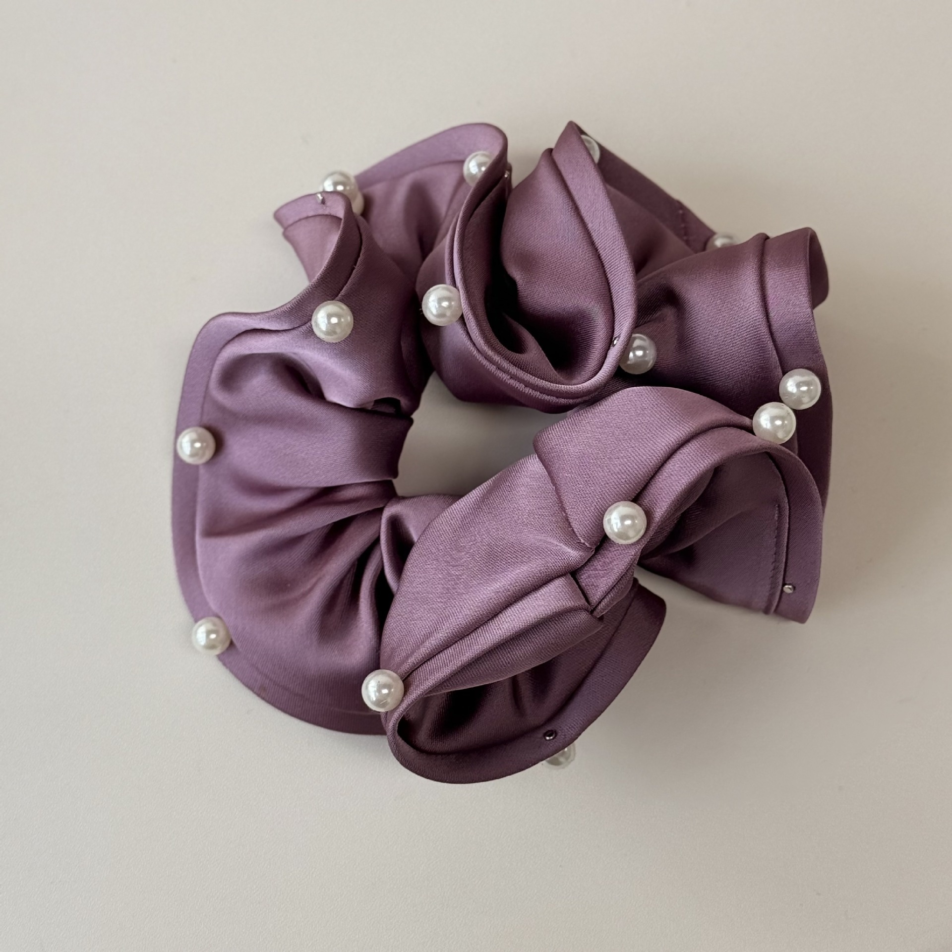 Women's Satin Pearl Hair Band For Autumn Winter Bun Styling Solid Color