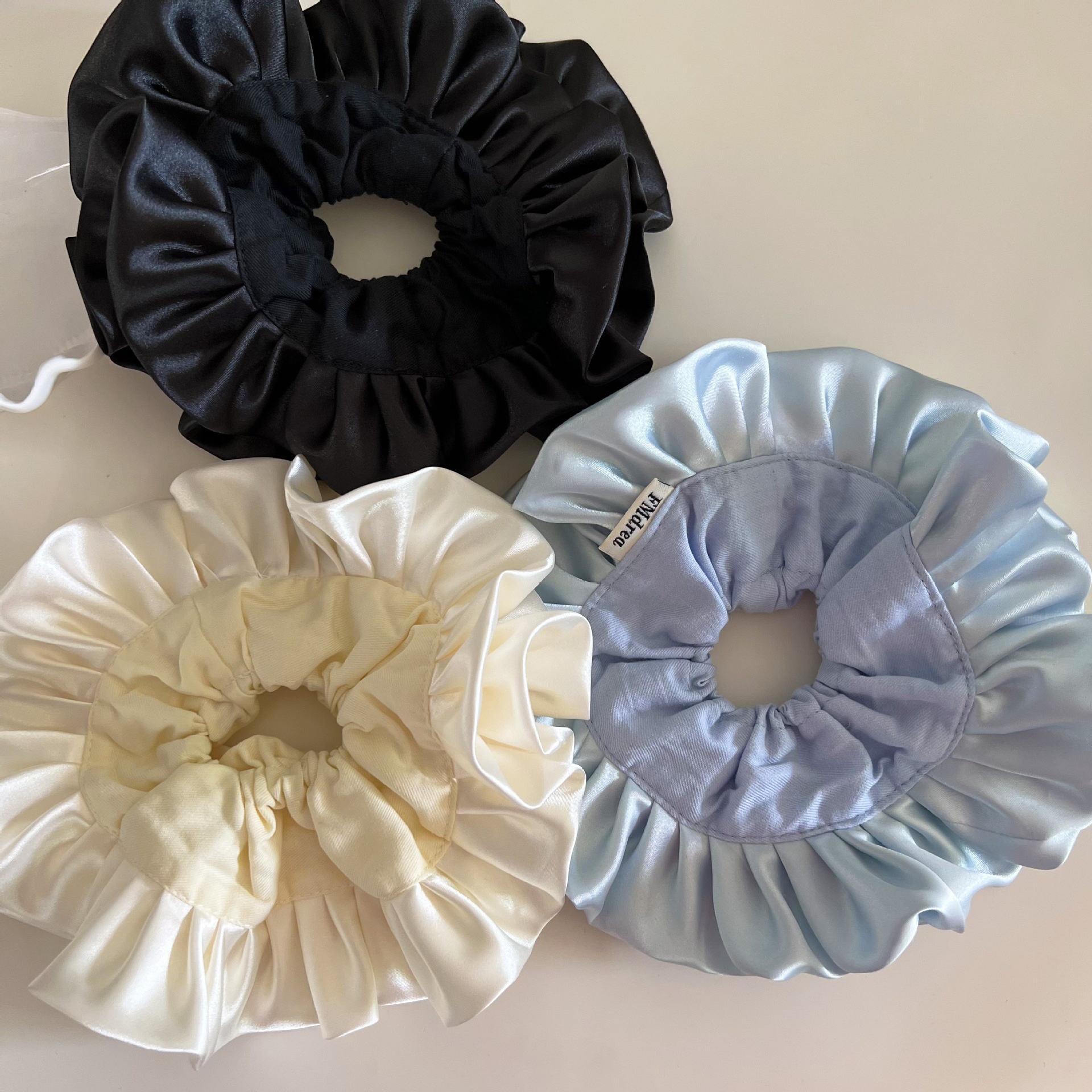 Women's Daily French Ruffle Cloth Scrunchie Hair Tie Light Blue Solid