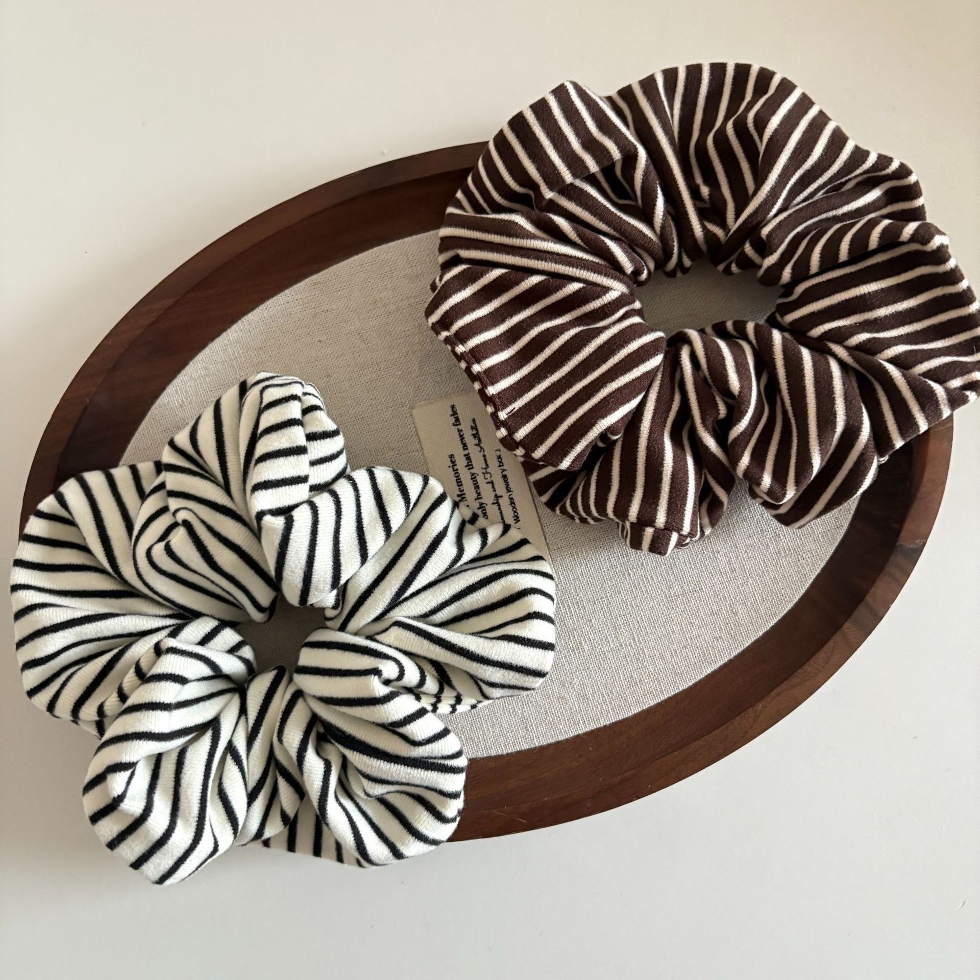 Women's Cozy Autumn Winter Knit Hair Tie Scrunchie Pink Striped