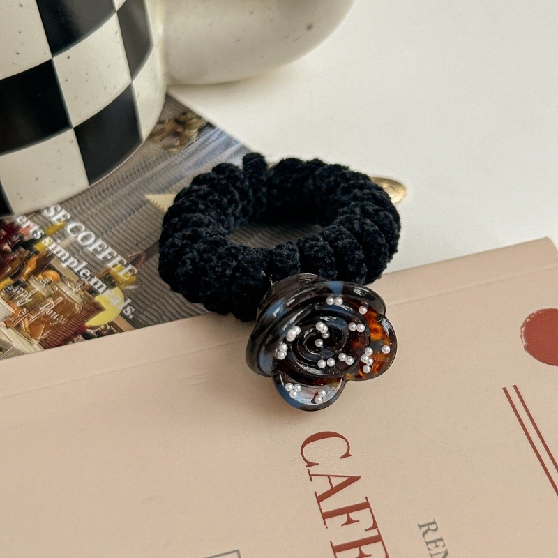 Women's Elastic Acetate Pearl High Ponytail Hair Band Rose