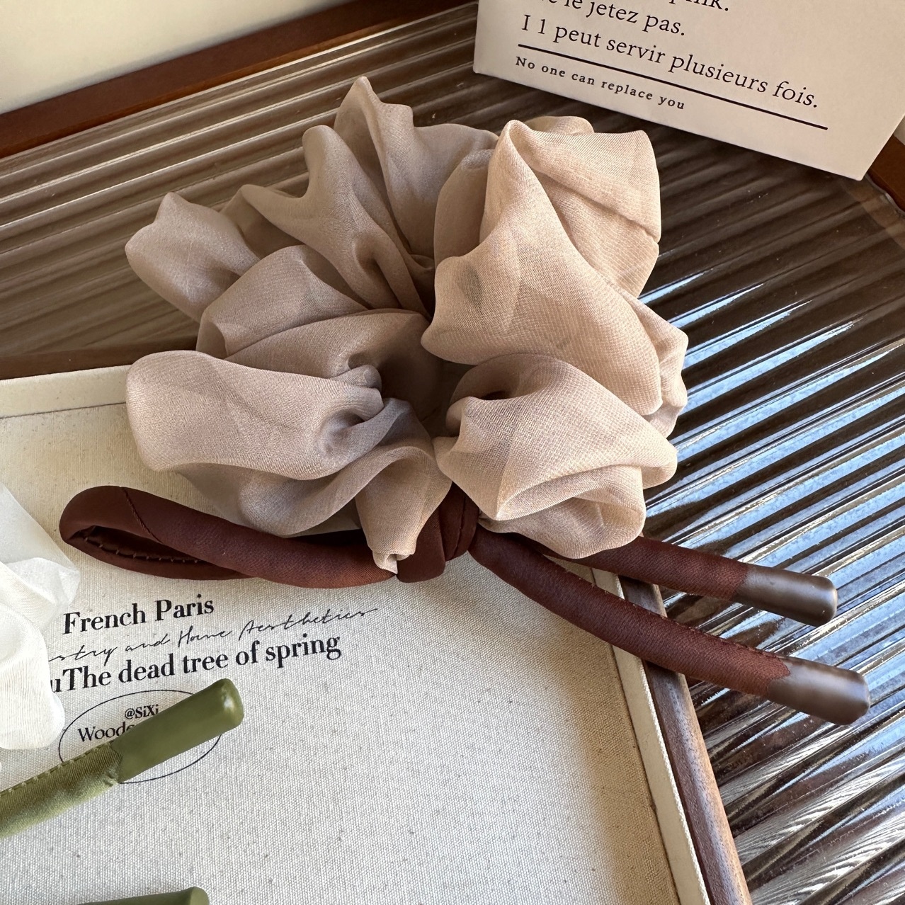 Women's Elegant French Chiffon Spring Hair Tie Coffee Bowknot