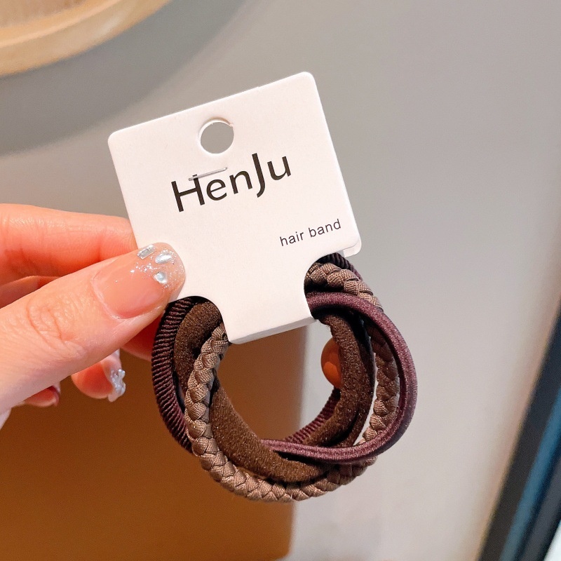 Women High Elastic Cloth Hair Ties 4pcs No Pull Casual Solid Floral