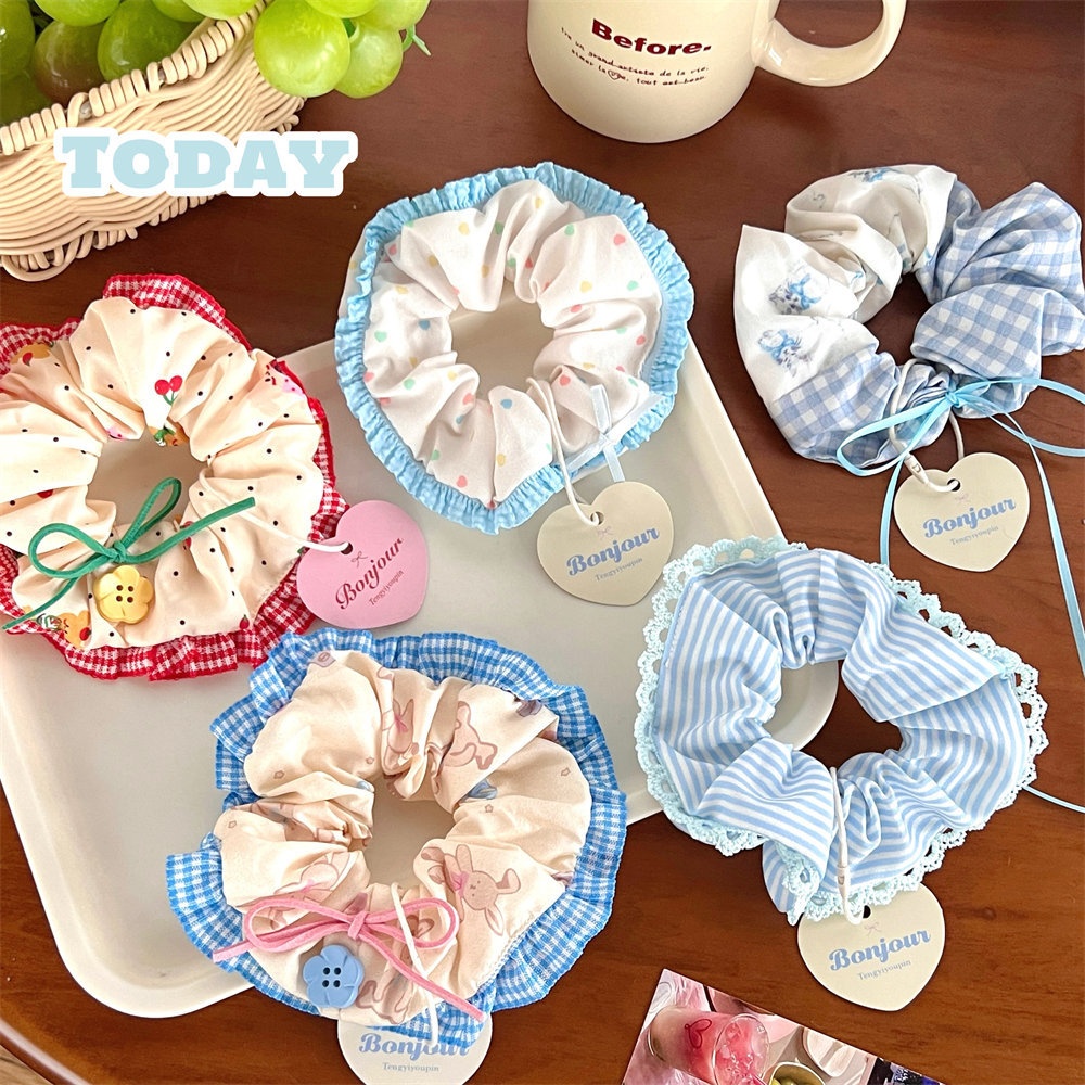 Women's Summer Bow Lace Cloth Ponytail Scrunchie Sweet Pastoral Style
