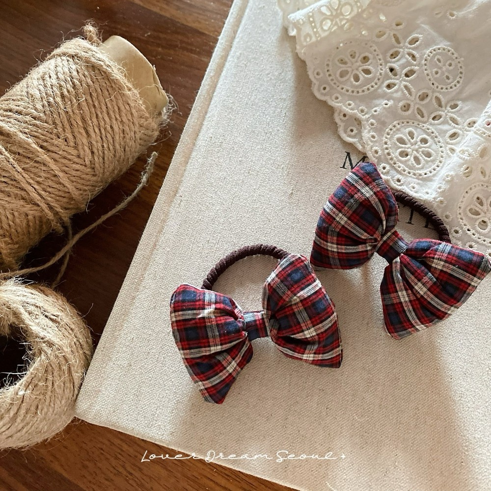 Women's High Elastic Plaid Butterfly Knot Hair Ties Cotton Filled 2-Pack