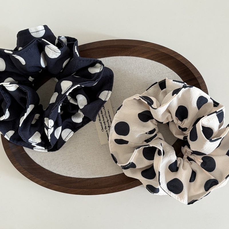 Women's Luxury Cloth Bow Scrunchie Bun Maker Hair Tie Large Polka Dot
