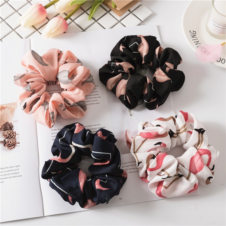 Women's Seamless Fabric Hair Scrunchie Festival Headwear Flamingo Print