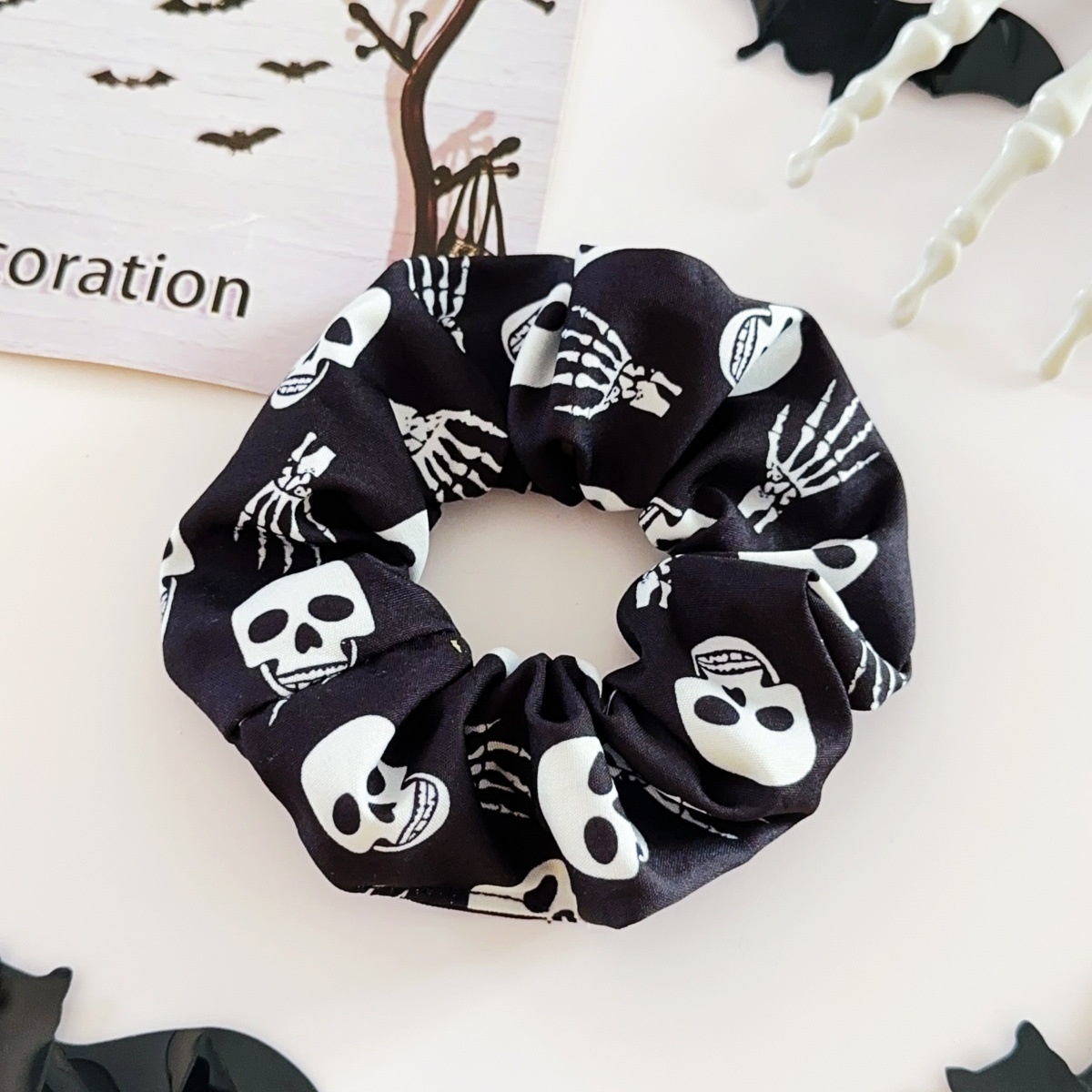 Women's Elastic Cloth Hair Ties Dark Halloween Pumpkin Skull Print