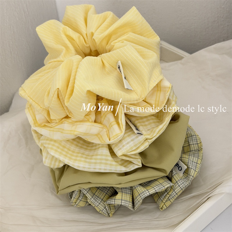Women's Spring Korean Cloth Hair Tie Scrunchie Yellow & Green Plaid