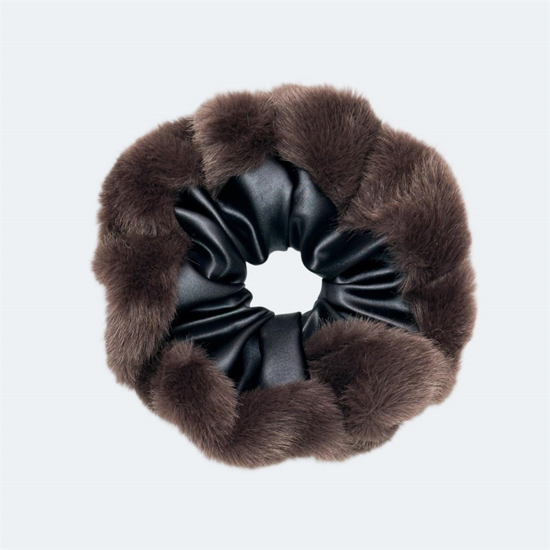 Women's Autumn Winter Plush Polyester Hair Tie Simple Black Coffee