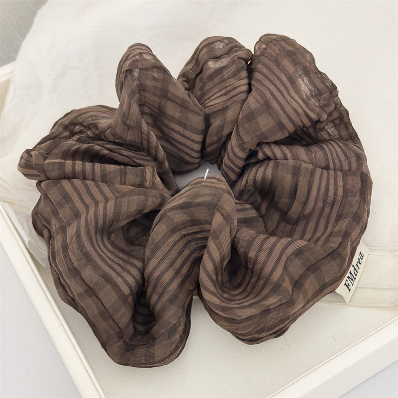 Women's Soft Cloth Spring Hair Tie Retro Scrunchie Grey Stripe