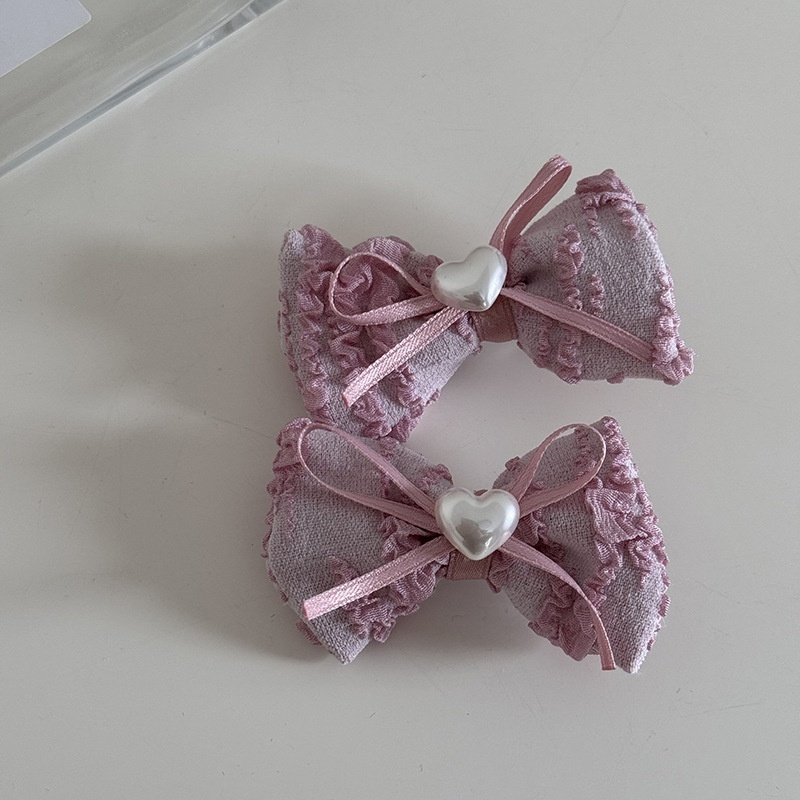 Women's Sweet Spring Lace Bow Tie Hairpin Accessory Pink Beige Heart
