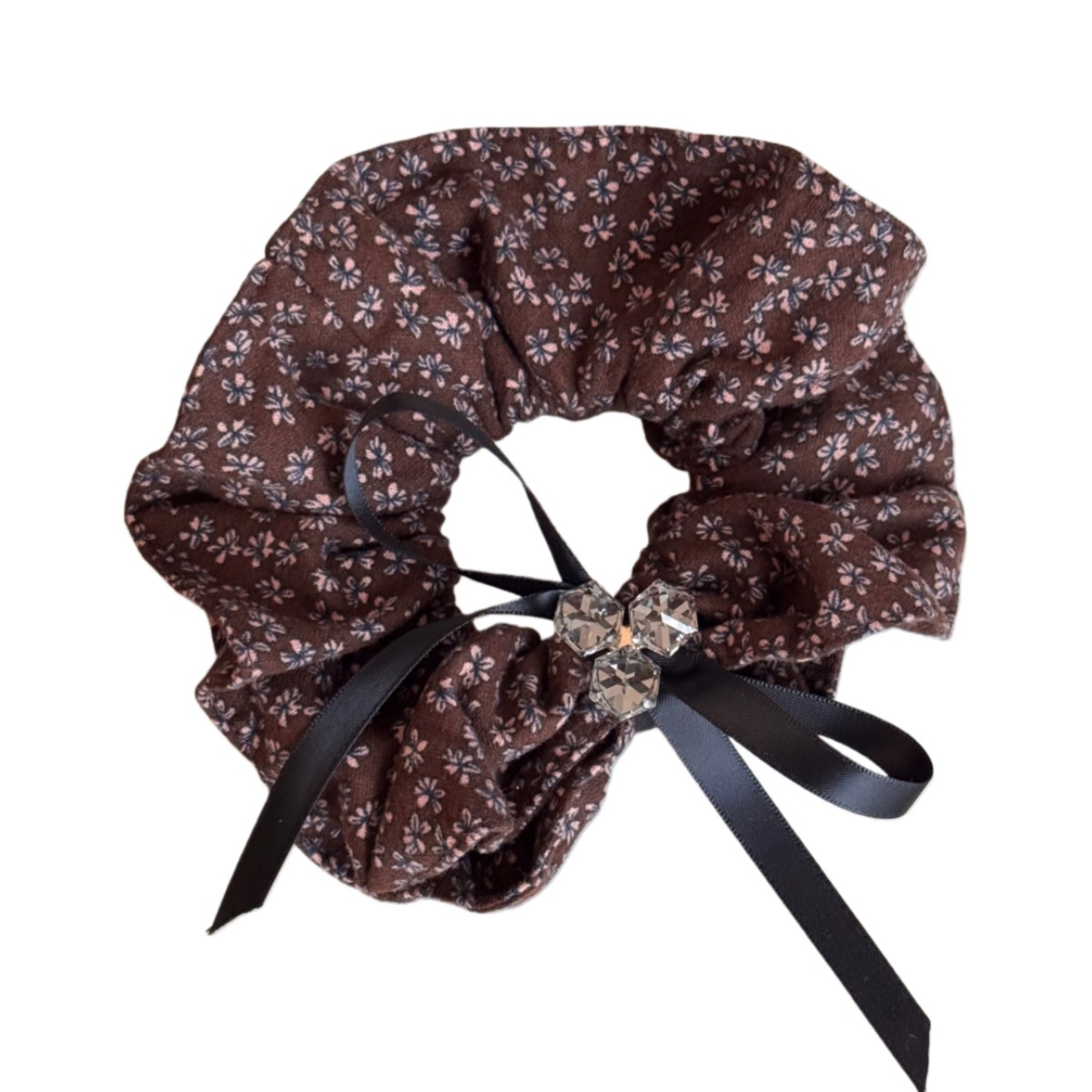Women's Rhinestone Bowknot Cloth Hair Tie Black Coffee Ditsy Floral