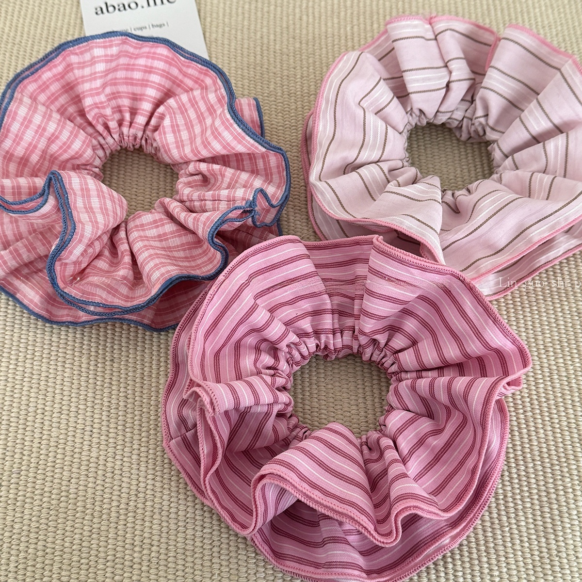 Girls Four-Layer Cloth Hair Tie Multi-Functional Hairband Pink Polka Dot